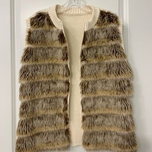 Large cream colored fur zip up vest